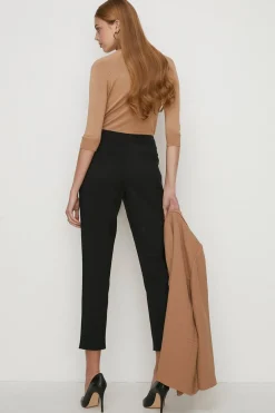 Hot Oasis Petite Cotton Sateen Split Front Trouser Black