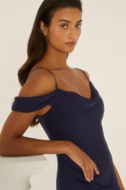 Best Oasis Petite Cowl Satin Bias Midaxi Dress Navy