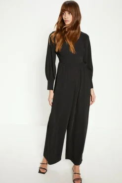 Sale Oasis Petite Crepe Empire Seam Detail Jumpsuit Black