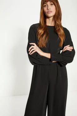 Sale Oasis Petite Crepe Empire Seam Detail Jumpsuit Black