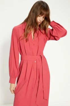 Hot Oasis Petite Crepe Pin-Tuck Belted Shirt Dress Pink