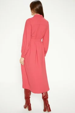 Hot Oasis Petite Crepe Pin-Tuck Belted Shirt Dress Pink