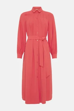 Hot Oasis Petite Crepe Pin-Tuck Belted Shirt Dress Pink