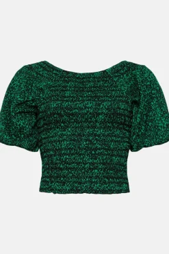 Best Oasis Petite Crinkle Printed Shirred Bardot Top Green
