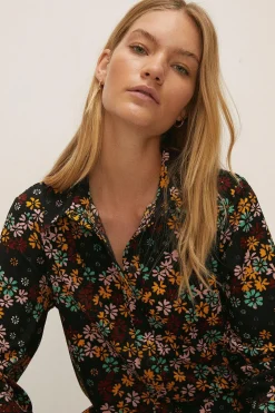 Hot Oasis Petite Daisy Print Crinkle Shirt Co-Ord Multi