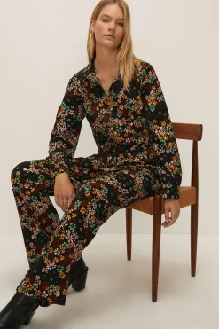 Fashion Oasis Petite Daisy Print Wide Leg Crinkle Trouser Multi