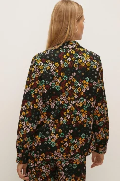Fashion Oasis Petite Daisy Print Wide Leg Crinkle Trouser Multi