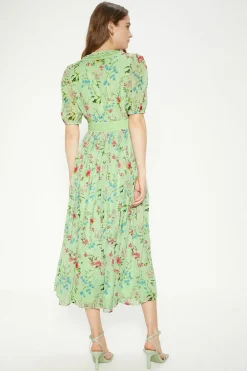 Hot Oasis Petite Delicate Floral Lace Dobby Midi Dress Sage