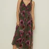 Outlet Oasis Petite Dobby Mesh Floral Knot Midi Dress Green