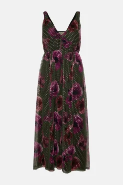 Outlet Oasis Petite Dobby Mesh Floral Knot Midi Dress Green