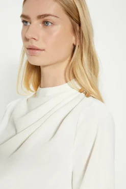 New Oasis Petite Draped Crepe Button Detail Blouse Ivory