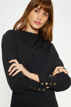 Sale Oasis Petite Draped Crepe Button Detail Midi Dress Black