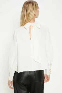 New Oasis Petite Draped Crepe Button Detail Blouse Ivory