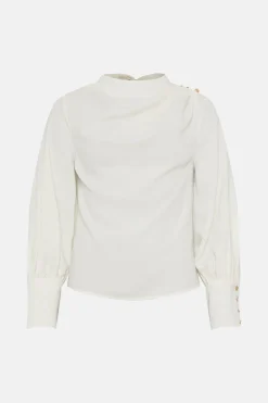 New Oasis Petite Draped Crepe Button Detail Blouse Ivory