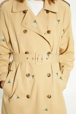 Clearance Oasis Petite Embroidered Trench Coat Beige