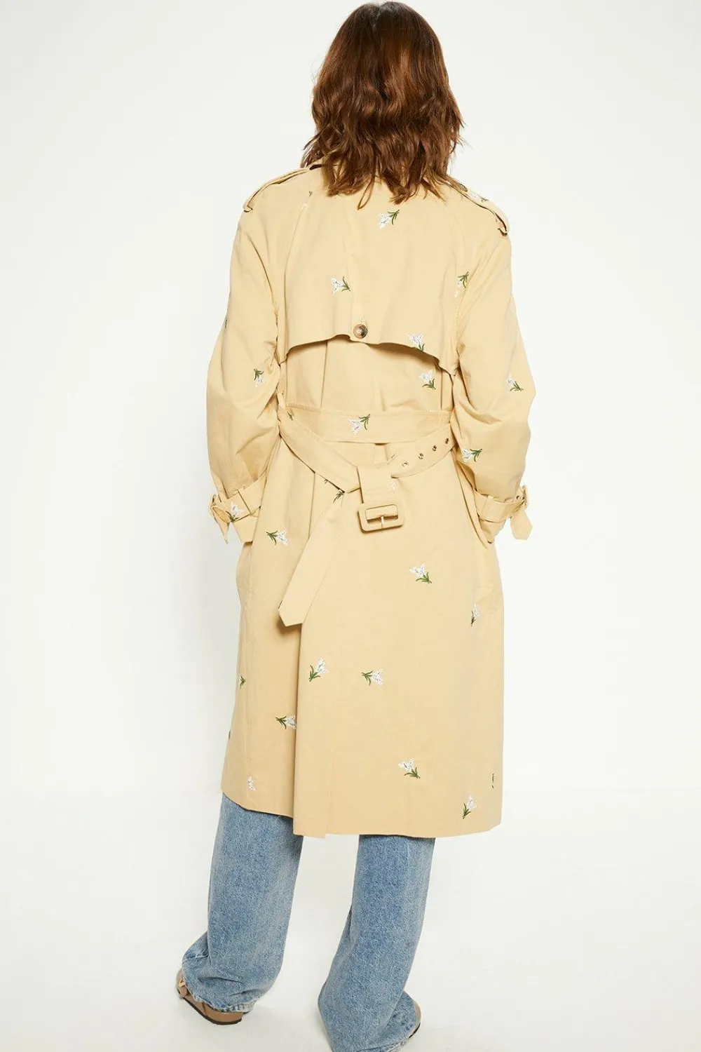 Clearance Oasis Petite Embroidered Trench Coat Beige