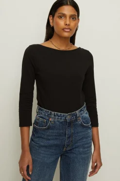 Sale Oasis Petite Essential Cotton Slash Neck Jersey Top White