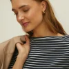 Sale Oasis Petite Essential Stripe Cotton Slash Neck Top Navy