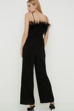 Fashion Oasis Petite Faux Feather Detail Bardot Jumpsuit Black