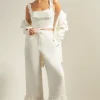 New Oasis Petite Faux Feather Hem Tailored Trouser White