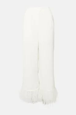 New Oasis Petite Faux Feather Hem Tailored Trouser White