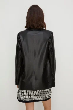 Clearance Oasis Petite Faux Leather Tailored Blazer Black