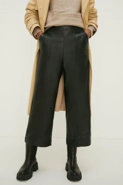 Hot Oasis Petite Faux Leather Wide Leg Trouser Black