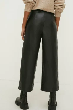 Hot Oasis Petite Faux Leather Wide Leg Trouser Black
