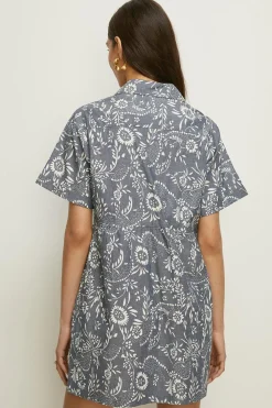 Fashion Oasis Petite Floral Chambray Mini Shirt Dress Mid Wash