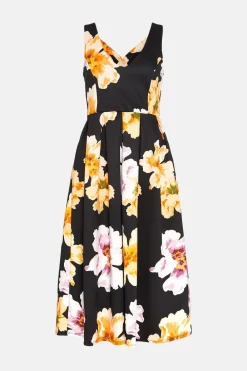 Sale Oasis Petite Floral Cross Back Scuba Midi Dress Black