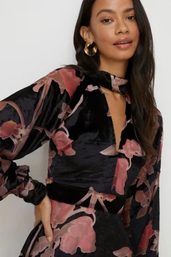 Best Oasis Petite Floral Devore High Neck Skater Dress Black