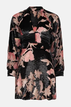 Best Oasis Petite Floral Devore High Neck Skater Dress Black