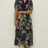 Discount Oasis Petite Floral Dobby Lace V Neck Midi Dress Navy
