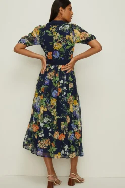 Discount Oasis Petite Floral Dobby Lace V Neck Midi Dress Navy