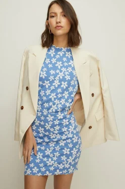 Sale Oasis Petite Floral Jacquard Mini Skirt Blue