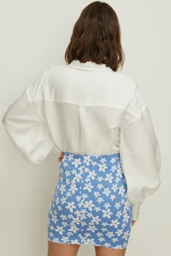 Sale Oasis Petite Floral Jacquard Mini Skirt Blue