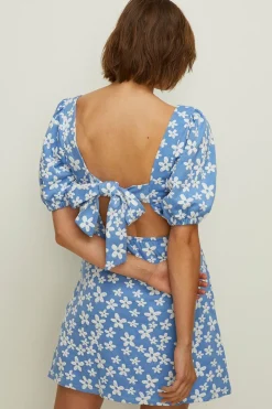 Discount Oasis Petite Floral Jacquard Tie Back Mini Dress Blue