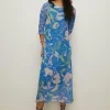 Hot Oasis Petite Floral Mesh Midi Dress Blue