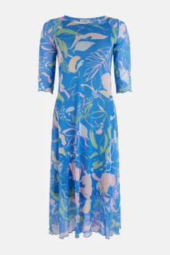 Hot Oasis Petite Floral Mesh Midi Dress Blue