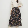 Discount Oasis Petite Floral Metallic Plisse Tired Midi Skirt Multi