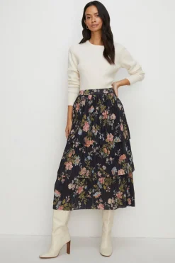 Discount Oasis Petite Floral Metallic Plisse Tired Midi Skirt Multi