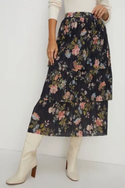 Discount Oasis Petite Floral Metallic Plisse Tired Midi Skirt Multi