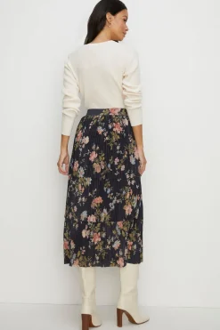 Discount Oasis Petite Floral Metallic Plisse Tired Midi Skirt Multi