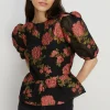 Best Oasis Petite Floral Peplum Jacquard Top Black