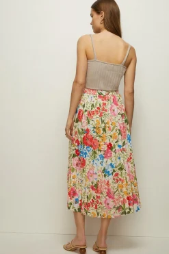 Sale Oasis Petite Floral Pleated Midi Skirt Multi