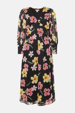 Fashion Oasis Petite Floral Print Chiffon Midi Dress Black