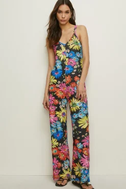 New Oasis Petite Floral Print Double Strap Jumpsuit Multi