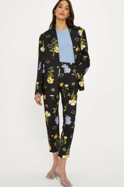 Discount Oasis Petite Floral Printed Cotton Tapered Trousers Multi
