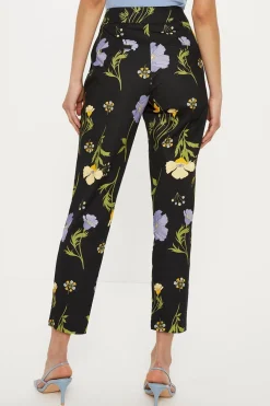Discount Oasis Petite Floral Printed Cotton Tapered Trousers Multi