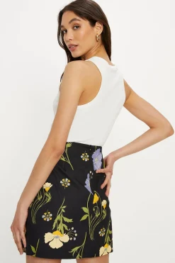 New Oasis Petite Floral Printed Cotton Mini Skirt Multi